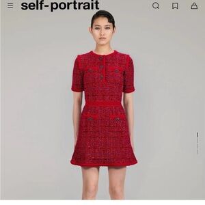 RED MELANGE KNIT DRESS self portrait
